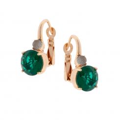 Earrings in 925 silver with green glass crystals, gold-plated