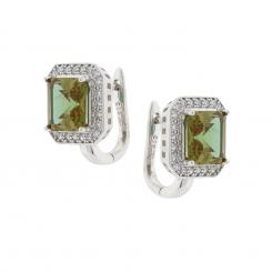 Earrings in 925 silver with square green sultanites and white zirconia