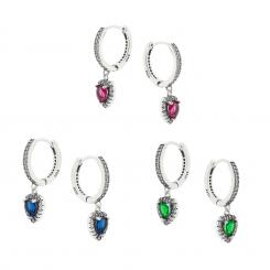 Hoop earrings in 925 silver with heart-shaped zirconia pendant in three color variations