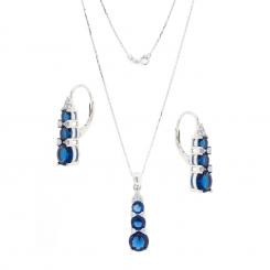 Jewelry set: necklace, pendant &amp; earrings in 925 silver with zirconia, red or blue