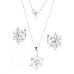 Jewelry set: necklace, pendant & earrings in 925 silver with zirconia, flower-shaped