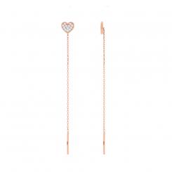 Heart shape pull through earrings in 585 rose gold with cubic zirconia