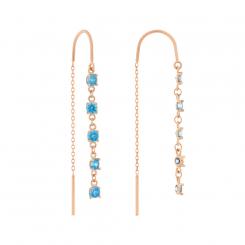 Pull through earrings in 585 rose gold with blue cubic zirconia