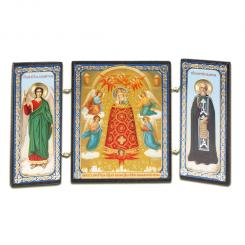 Icon clade 3-piece "Pribavlenie uma", made of wood, double embossing, 7x13 cm