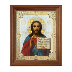 Icon "Spasitelj" wooden frame, double embossing, under glass, 11 x 13 cm