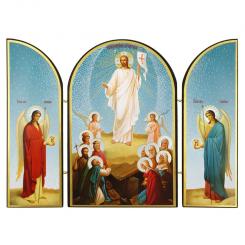 Icon skladen 3-piece "Woskresenie Hristowo", made of wood, double embossing, 18x24 cm