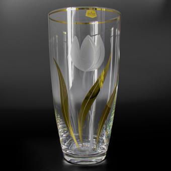 Bohemia Crystal Vase "Tulpe mit Gold", 30 cm