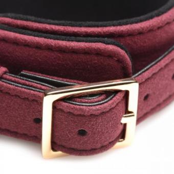 6 Piece BDSM Suede Bondage Set with Collar and Strap - Burgandy