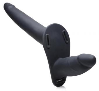 Power Pegger Double Strap-On Vibrator - Black