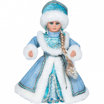 Decorative snow maiden in light blue with candy container, 35 cm