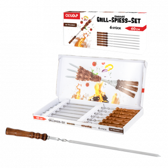 Grill-Spiess-Set mit Holzgriff 6St Set 60x1,5cm Edelstahl 2 mm