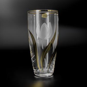 Bohemia Crystal vase tulip with gold, 250 mm