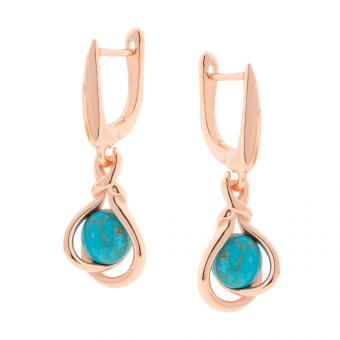 Jewelry set in 925 silver with cognac amber or turquoise, rose gold-plated