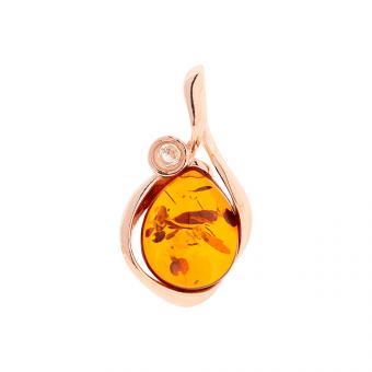 Pendant in 925 silver, rose gold plated, with amber