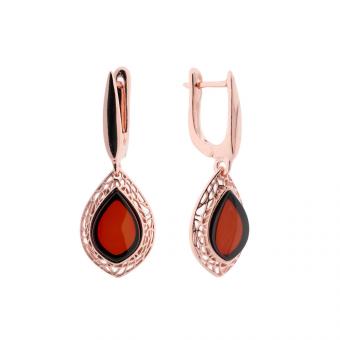 Rose gold-plated earrings in 925 silver with cherry amber