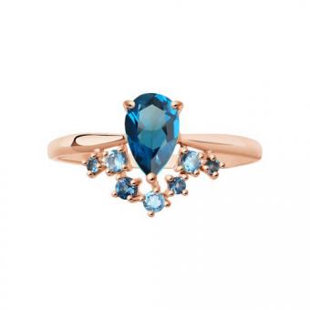 Sokolov ladies ring in 585 red gold with blue topaz and cubic zirconia