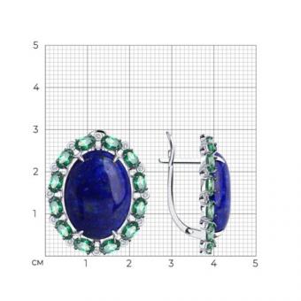 Diamond earrings in 925 silver with blue lyapis and green and colorless cubic zirconia