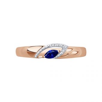 Sokolov ladies ring in 585 red gold with a sapphire and diamonds