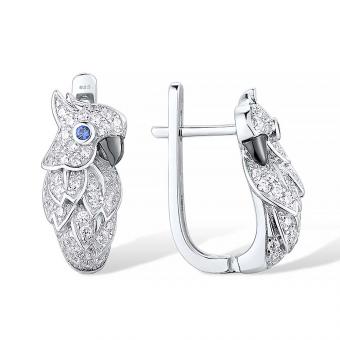 Parrot orrings in 925 silver with colorless and blue zirconia