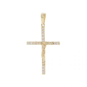 Cross pendant with crucifix in 585 gold, with zirconia