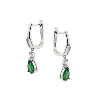 Earrings in 925 silver with green or purple and colorless zirconia