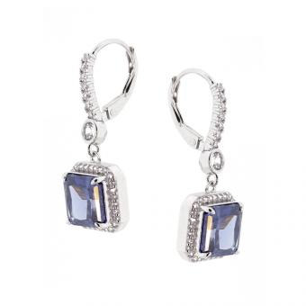 Earrings in 925 silver with red or blue and colorless zirconia