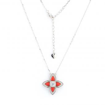 Necklace with a flower motif pendant in 925 silver with coral or turquoise