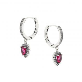 Hoop earrings in 925 silver with heart-shaped zirconia pendant in three color variations