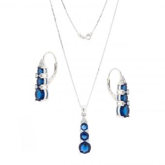 Jewelry set: necklace, pendant &amp; earrings in 925 silver with zirconia, red or blue