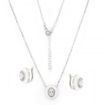 Set: Ohrringe + Collier aus 925 Silber mit Zirkonia, umrahmt in Emaille