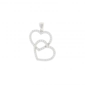 Double heart pendant in 925 silver with zirconia + free silver chain