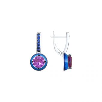 Sokolov set of 925 silver: earrings + pendant with sitall, zirconia and enamel