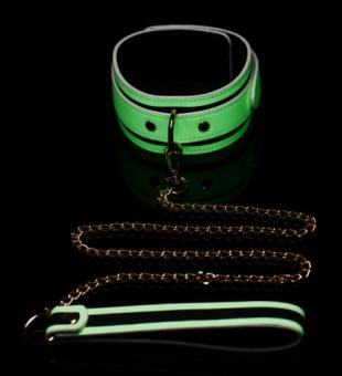 Kink in the Dark - Leuchtendes Halsband mit Gurt