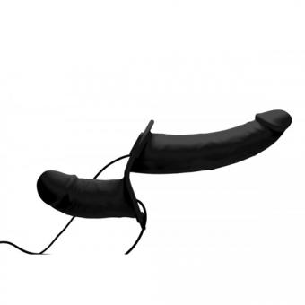 Power Pegger Doppel-Strap-On Vibrator - Schwarz