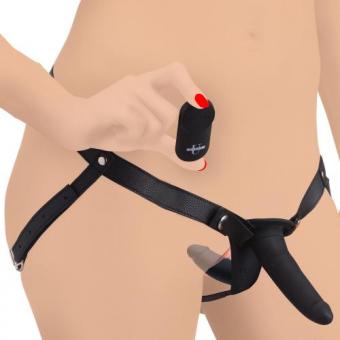 Power Pegger Double Strap-On Vibrator - Black