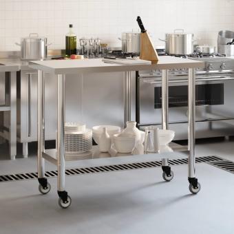 Küchen-Arbeitstisch mit Rollen 110x55x85 cm Edelstahl