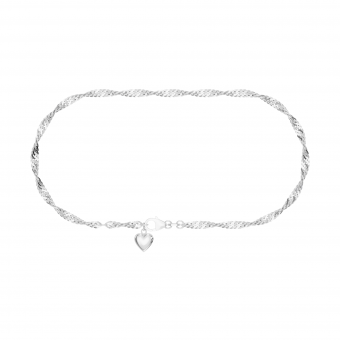 Singapore anklet in 925 silver with heart pendant