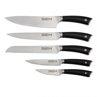 BEM Master Chef - Messer-Set 6-tlg. aus Edelstahl mit Messerblock und integriertem Schärfer