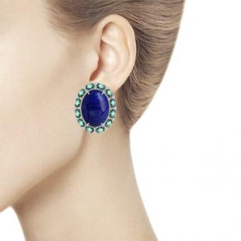 Diamond earrings in 925 silver with blue lyapis and green and colorless cubic zirconia