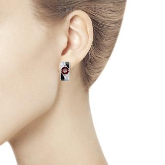 Sokolov earrings in 925 silver with garnet, zirconia and black enamel