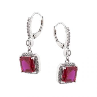 Earrings in 925 silver with red or blue and colorless zirconia