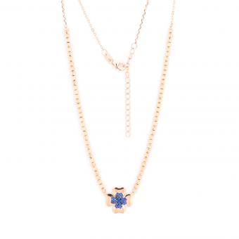 Necklace in 925 silver with small flower pendant with colored zirconia, pink or blue