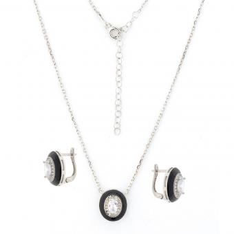 Set: Ohrringe + Collier aus 925 Silber mit Zirkonia, umrahmt in Emaille