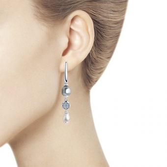 Sokolov earrings 925 silver with cubic zirconia and pearls