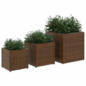 Pflanzkübel 3 Stk. Braun Poly Rattan