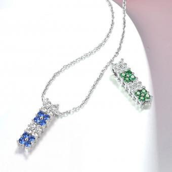 Pendant in 925 silver with colorless and blue or green zirconia