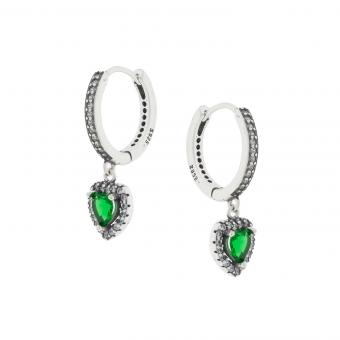 Hoop earrings in 925 silver with heart-shaped zirconia pendant in three color variations