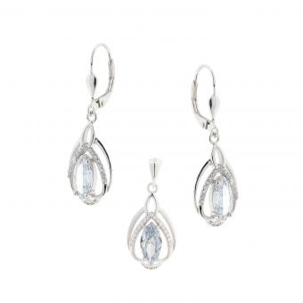 Set: earrings + pendant in 925 silver with zirconia, red or white