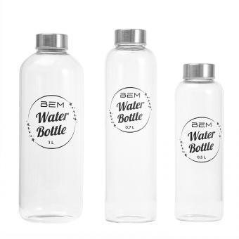 Water Bottle-SET: Trinkflaschen in 3 Größen mit Hüllen-Sets (schwarz+farbig)