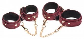 6 Piece BDSM Suede Bondage Set with Collar and Strap - Burgandy